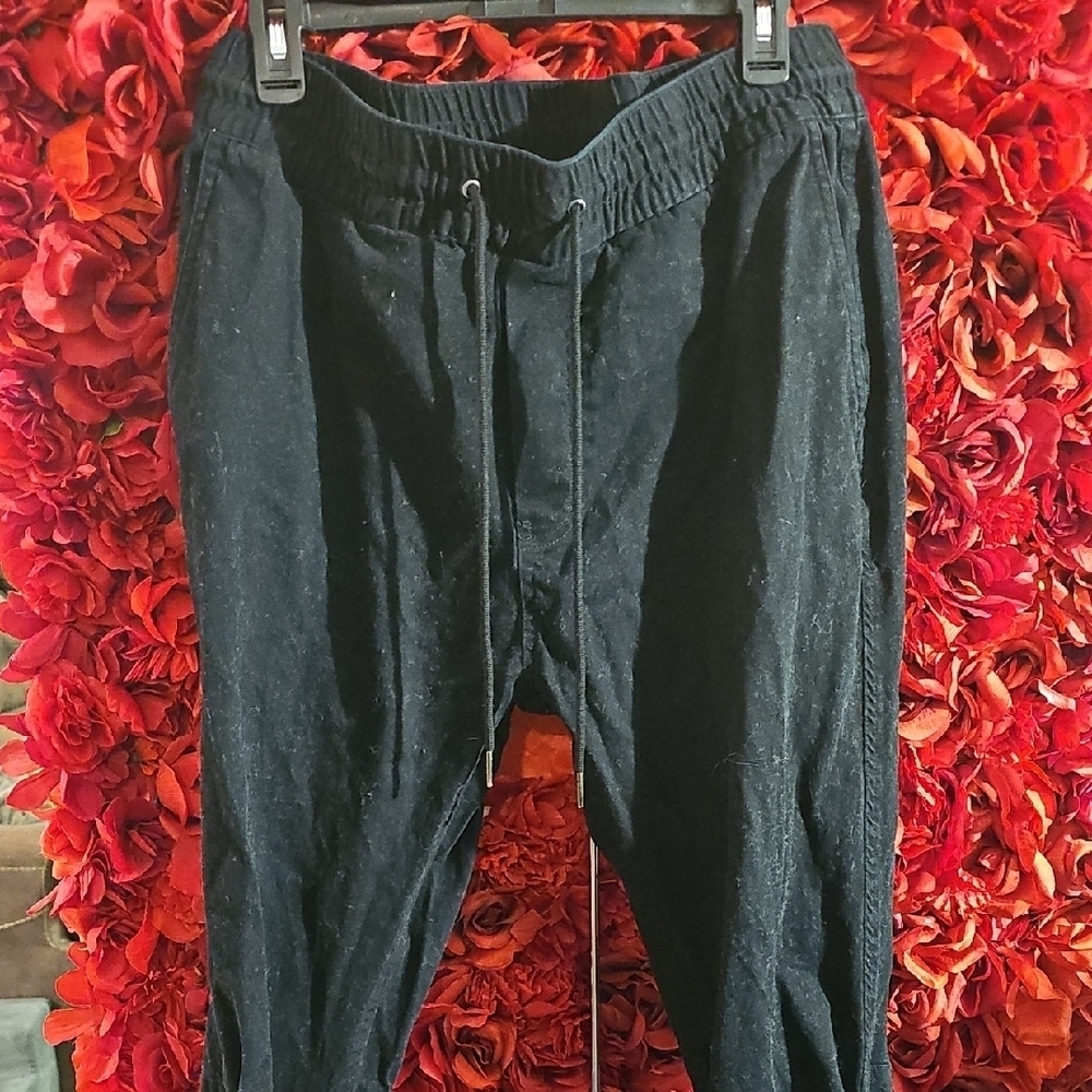 Unisex Black Drawstring Pants With Ruched Calves Size US 36